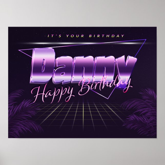 Danny Name Vorname lila retro Poster Geburtstag (Front)