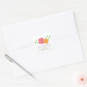 Dans Bloom Red Orange Save the Date Stickers