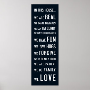 Dans cette maison… nous aimons, affiche bleu-foncé