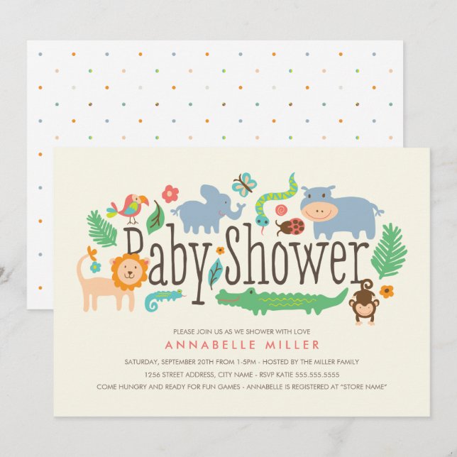Dans la jungle Baby shower Invitation (Devant / Derrière)