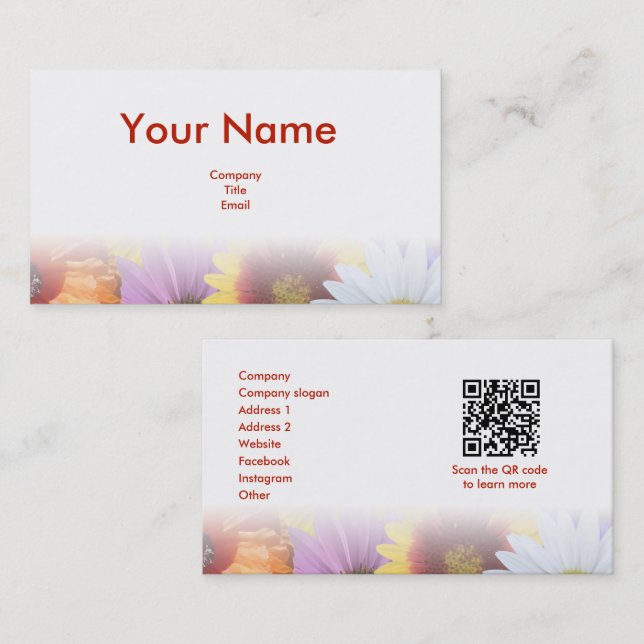 Dans le Carte de visite de fleurs (Devant / Derrière)