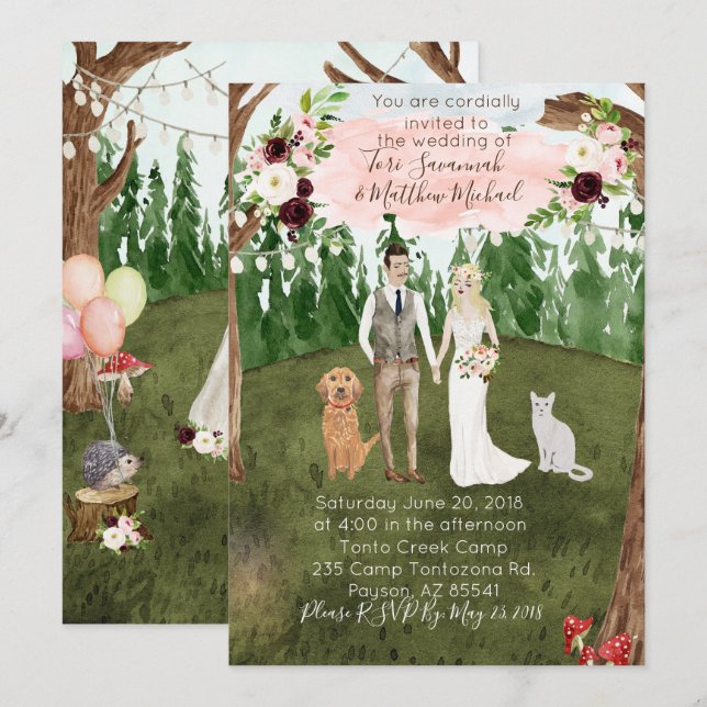 Dans Le Faire-part de mariage Forêt -Personnalisé  (Devant / Derrière)