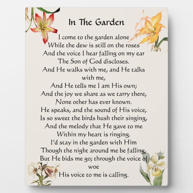 Dans Le Jardin Hymn Plaque Florale (Devant)