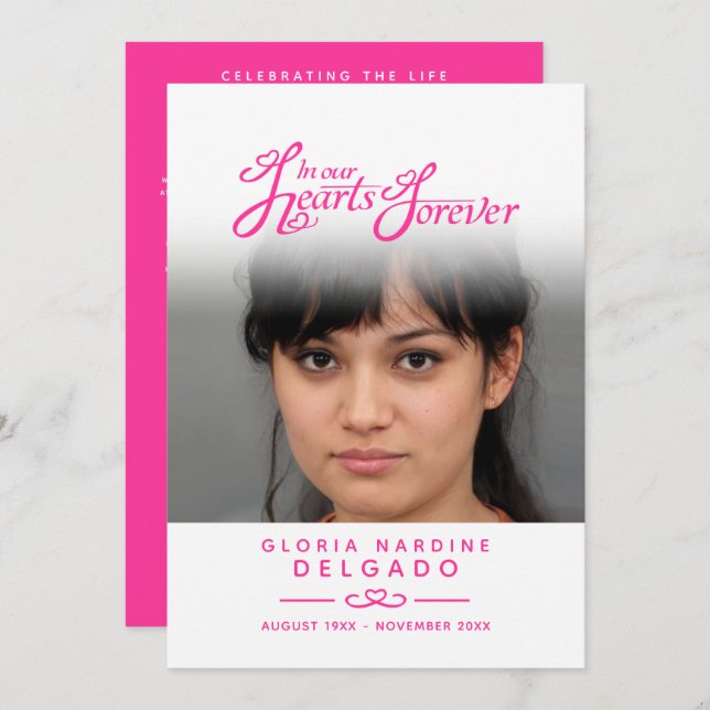 Dans nos coeurs programme funéraire blanc et rose (Devant / Derrière)