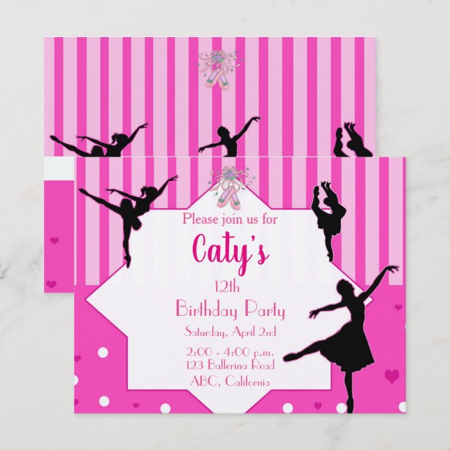 Danse Ballerina silhouette Anniversaire Invitation (Devant / Derrière)
