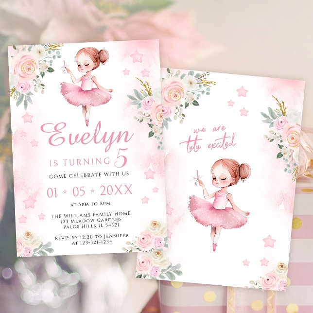 Danse rose mignonne invitation fille anniversaire (Créateur téléchargé)