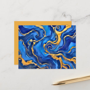 Danse Royale Rich Royal Blue Gold Flowing Abstract Postcard