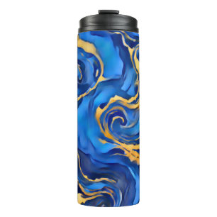 Danse Royale Rich Royal Blue Gold Flowing Abstract Thermal Tumbler
