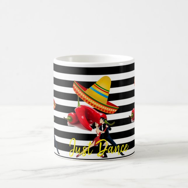 Danse Sombrero Mexicaine Noir Blanc Stripe Mug (Centre)