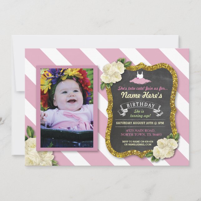 Danseuse de ballet Tutu Cute Invitation d'annivers (Devant)