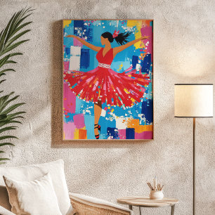 Danseuse de salsa Robe Rouge Art Mural Abstrait