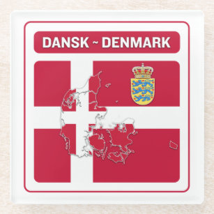 Dansk Denmark Flag Glass Coaster