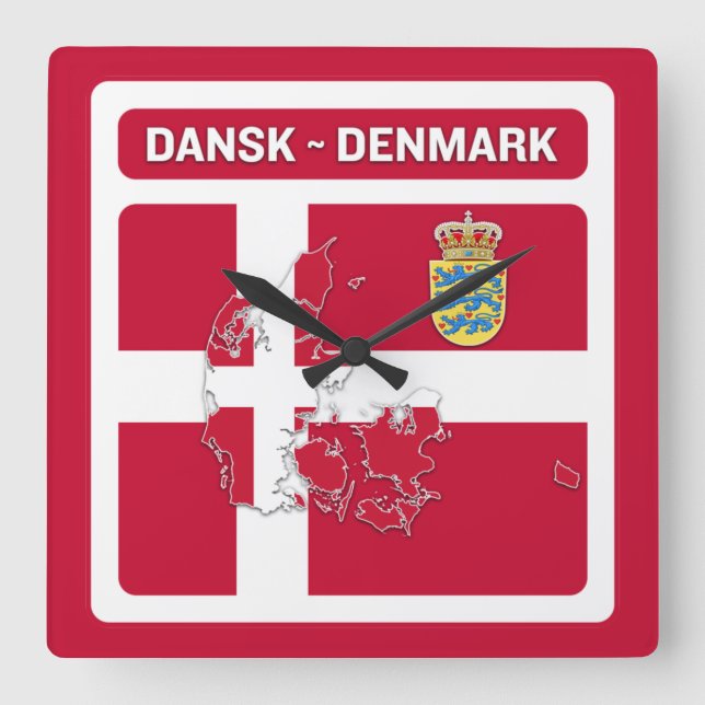 Dansk Denmark Flag Square Wall Clock (Front)
