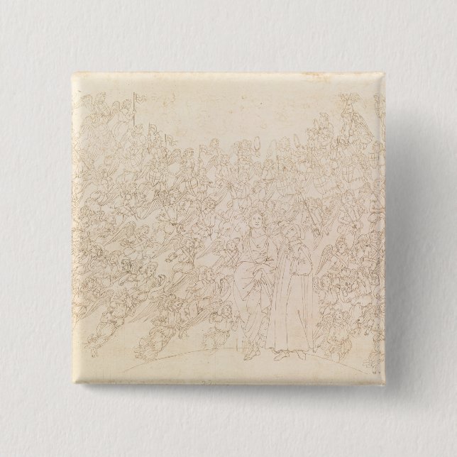 Dante and Beatrice, from Dante's `Divine 2 Inch Square Button (Front)