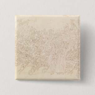 Dante and Beatrice, from Dante's `Divine 2 Inch Square Button