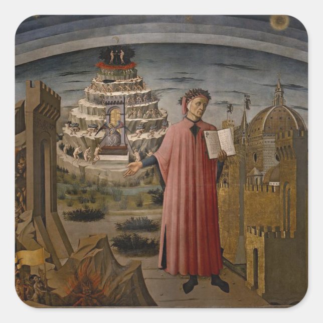 Dante in front of Mt. Purgatory Square Sticker (Front)
