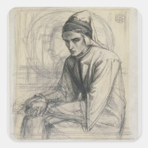 Dante in Meditation Holding a Pomegranate, c.1852 Square Sticker