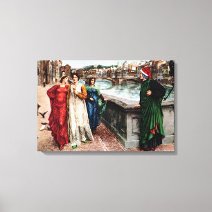 Dante meets Beatrice in Florence fine art painting Canvas Print