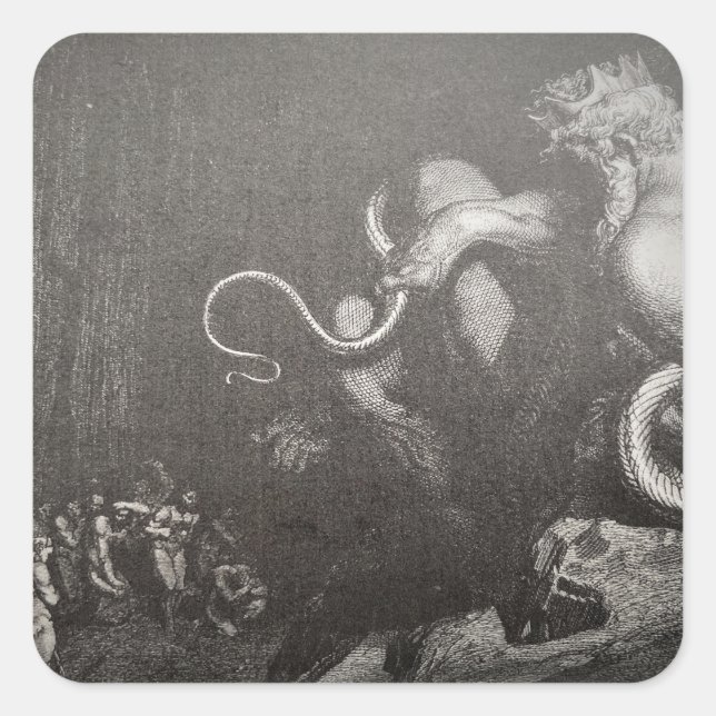 Dante & Virgil meet Minos and his tail - Inferno Square Sticker (Front)