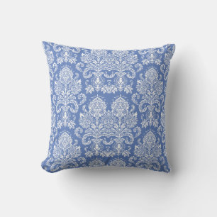 Danube Blue Victorian Damask Throw Pillow