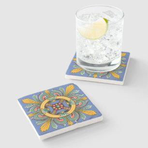 Danube Blue Victorian Tile Design Stone Coaster