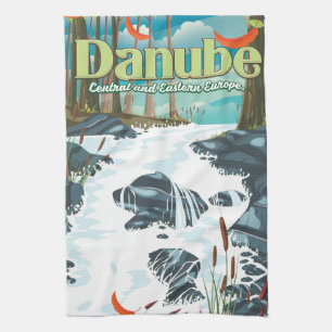 Danube European River Travel poster Kitchen Towel