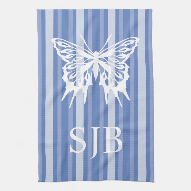 Danube Victorian Stripe Butterfly Monogram Kitchen Towel (Vertical)