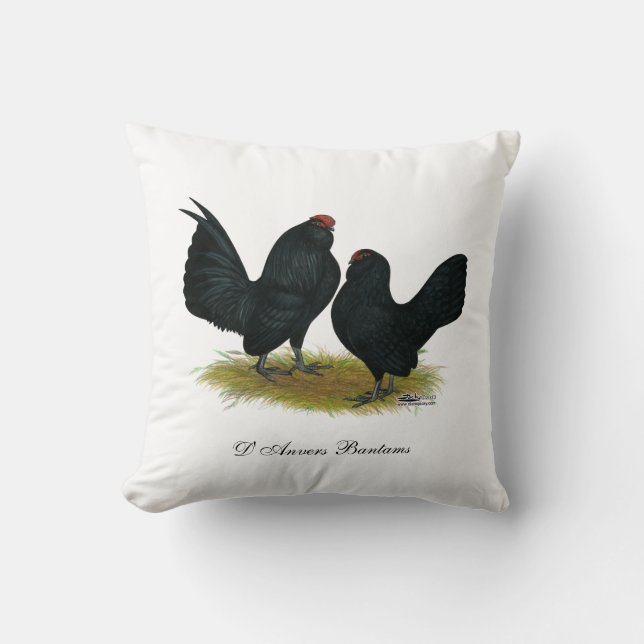 D'Anvers Black Bantams Throw Pillow (Front)