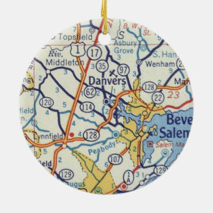 Danvers MA Vintage Map Ceramic Ornament