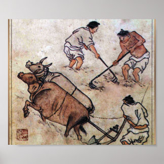 Danwon Nongali Korean rice field plowing Poster