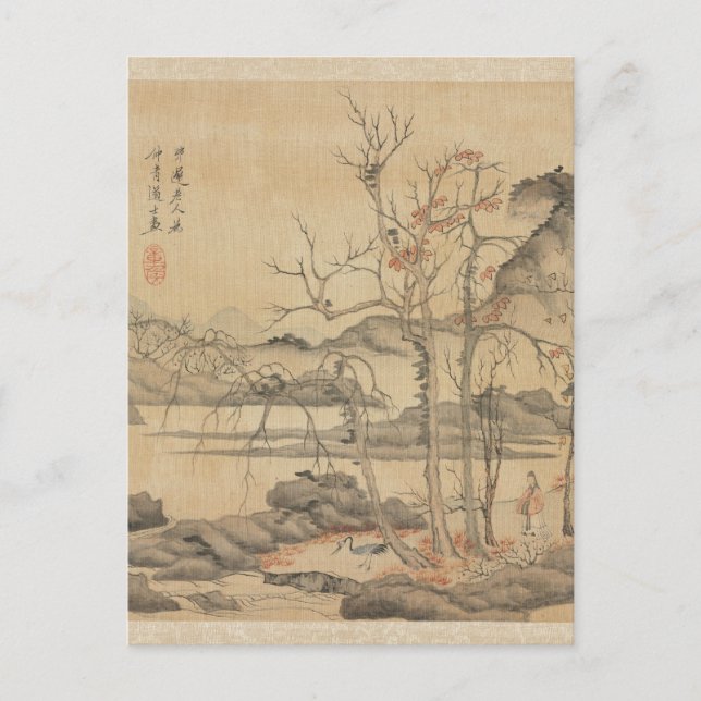 Daoist and Crane in Autumn Landscape by Hongshou Postcard (Front)