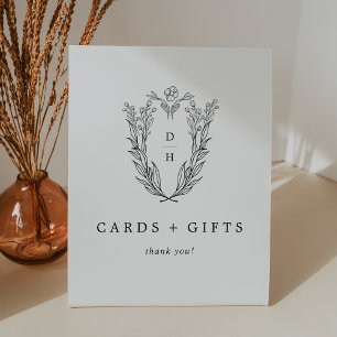 DAPHNE Black White Floral Wedding Cards and Gifts Pedestal Sign