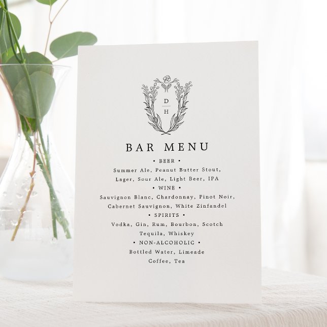 DAPHNE Black White Vintage Wedding Bar Menu Sign (DAPHNE Black White Vintage Wedding Bar Menu Sign)