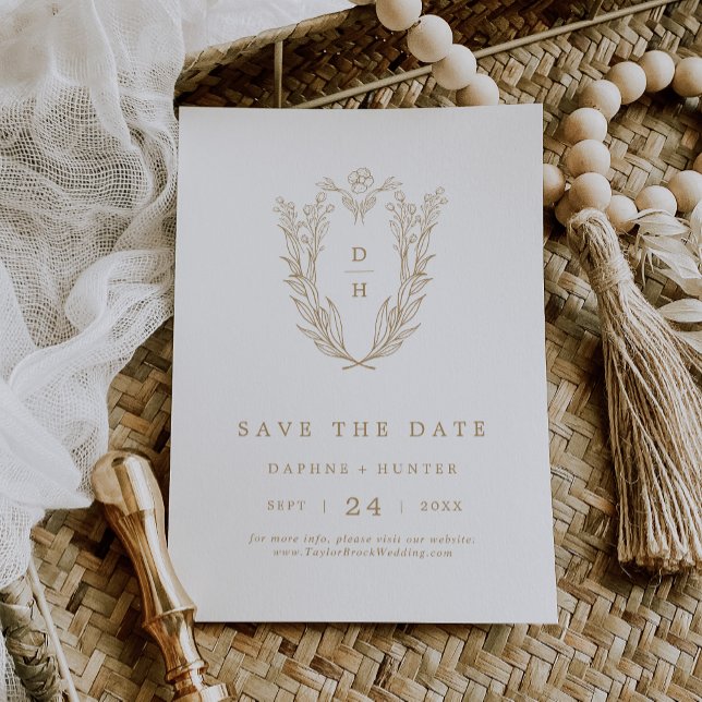 DAPHNE Classy Gold White Crest Boho Simple Wedding Save The Date (DAPHNE Classy Gold White Crest Boho Simple Wedding Save The Date)