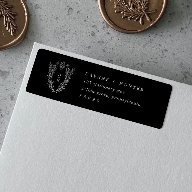 DAPHNE Elégant noir foncé Adresse de retour Étique (DAPHNE Elegant Dark Black Return Address Labels)