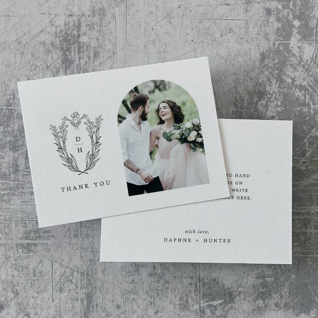 DAPHNE Flat Black White Minimalist Photo Wedding Thank You Card (DAPHNE Flat Black White Minimalist Photo Wedding Thank You Card)