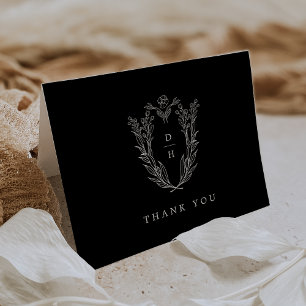 DAPHNE Folded Formal Dark Black Classic Wedding Thank You Card
