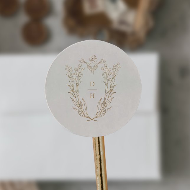 DAPHNE Formal Cream Gold Classic Wedding Monogram Classic Round Sticker (DAPHNE Formal Cream Gold Classic Wedding Monogram Classic Round Sticker)