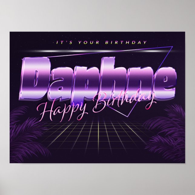 Daphne Name Vorname lila retro Poster Geburtstag (Front)
