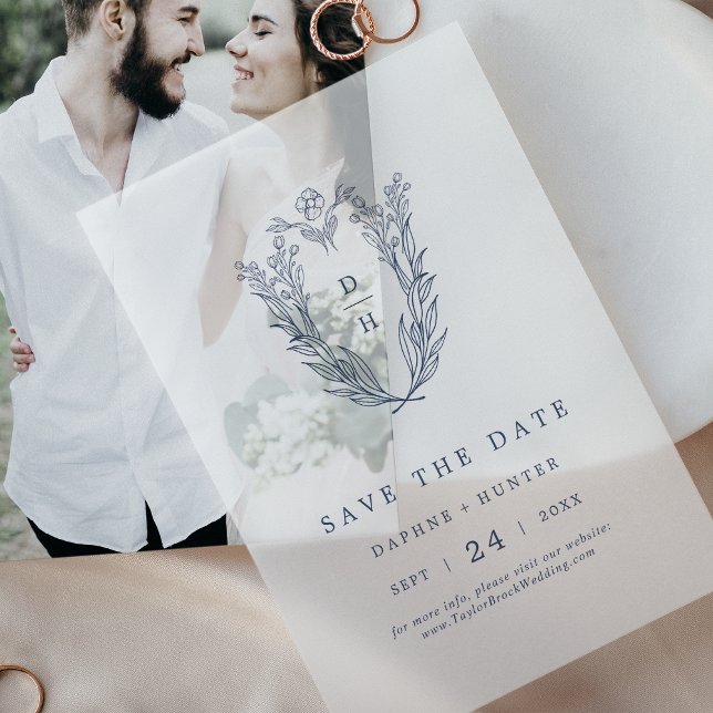 DAPHNE Navy Blue Minimalist Wedding Save The Date Vellum Invitations (DAPHNE Navy Blue Minimalist Wedding Save The Date Vellum Invitations)
