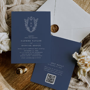 DAPHNE QR Code Dark Blue Minimal Simple Wedding Invitation
