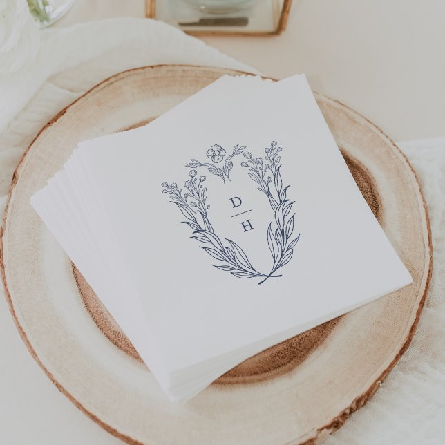 DAPHNE White Blue Elegant Navy Botanical Wedding Napkin (DAPHNE White Blue Elegant Navy Botanical Wedding Napkins)