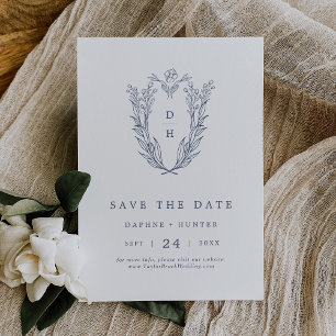 DAPHNE White Blue Modern Botanical Elegant Wedding Save The Date