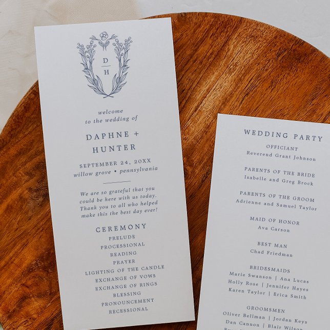 DAPHNE White Blue Modern Simple Elegant Wedding Program (DAPHNE White Blue Modern Simple Elegant Wedding Program)