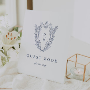 DAPHNE White Blue Simple Wedding Guest Book Sign