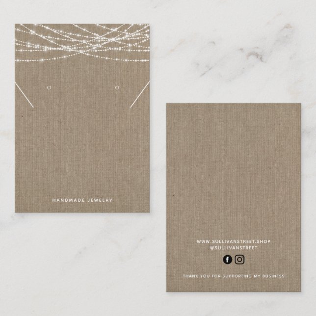 D'appel Burlap Lights Collier Boucles d'oreilles Carte d'a (Devant / Derrière)