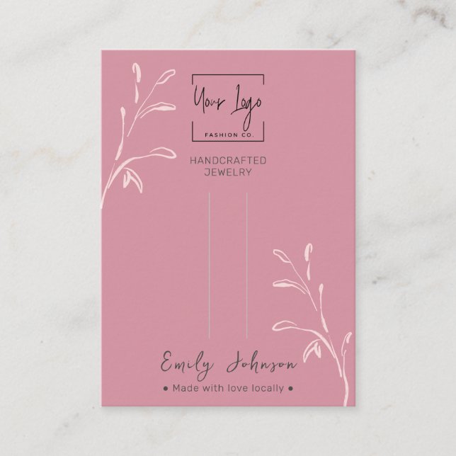 D'appel Carte d'affichage Chic Dusky Pink Leaf Jewelry (Devant)