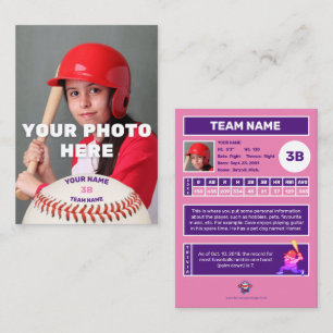 D'appel Carte de baseball Pink Back - Statistiques personn