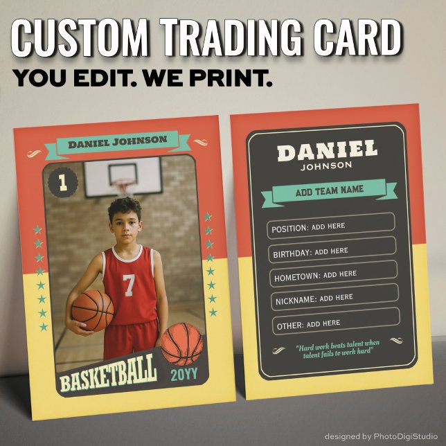 D'appel Carte de collection de basketball personnalisée, J (Custom Basketball Trading Card, Fun Retro Player Card)