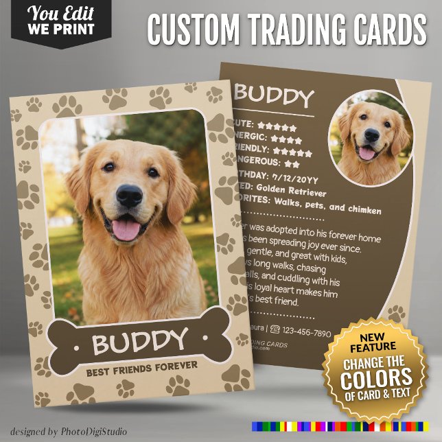 D'appel Carte de collection personnalisée pour chien, coul (Custom Dog Trading Card, Editable Colors Cute Pet Calling Card)